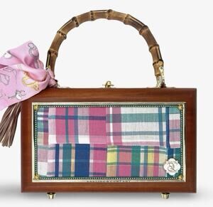 Darling And Company Palm Beach Plaid Cigar Box Wooden Bag NWT USA $450
